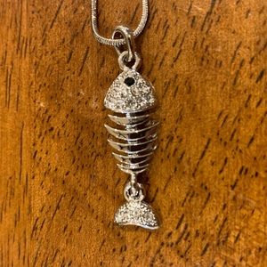 Fish Bone Skeleton Necklace w/ Rhinestones NWOT